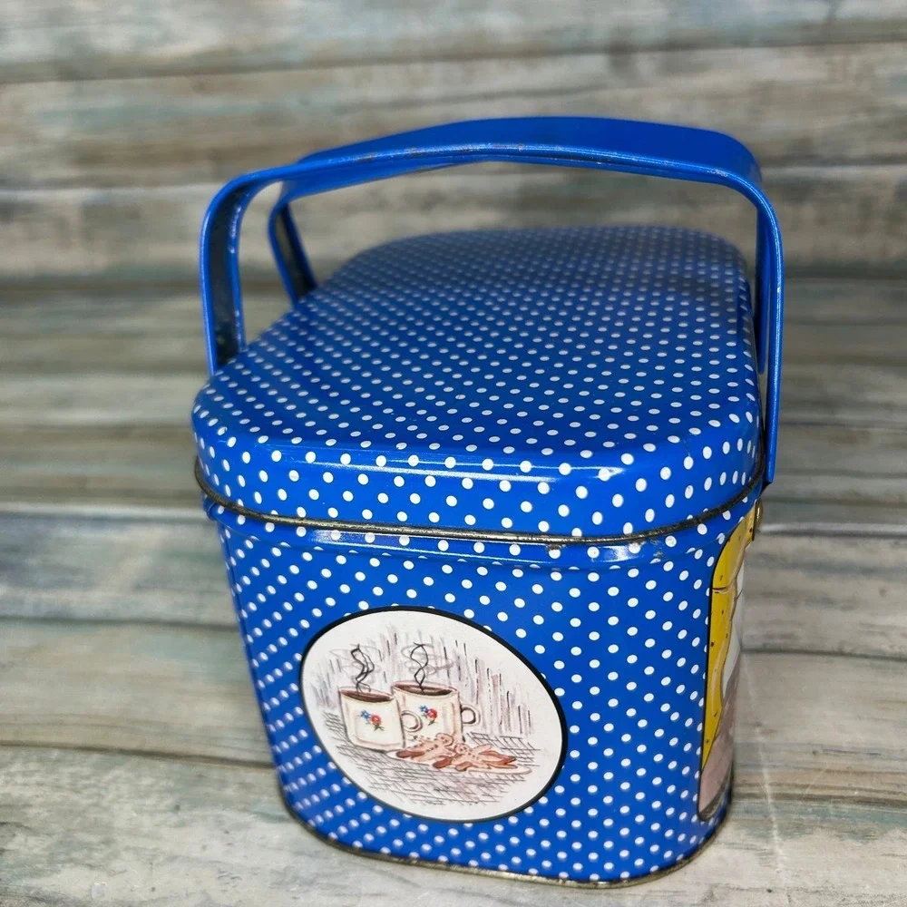 Vintage Tin Box Co. Christmas Container Tin with Handles Skate Winter Box Sewing